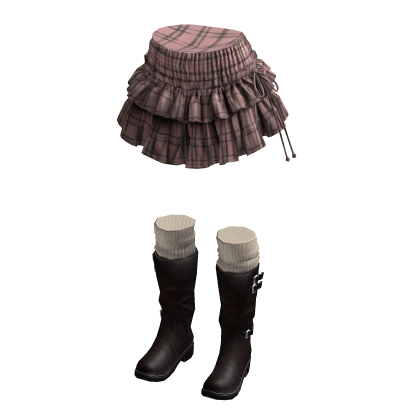 Plaid Mini Skirt with Tiered Ruffles (Pink)