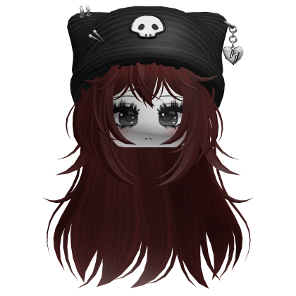 Emo Kawaii Skull Beanie W/ Wolfcut Dark Red V2