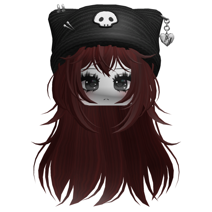 Emo Kawaii Skull Beanie W/ Wolfcut Dark Red V2