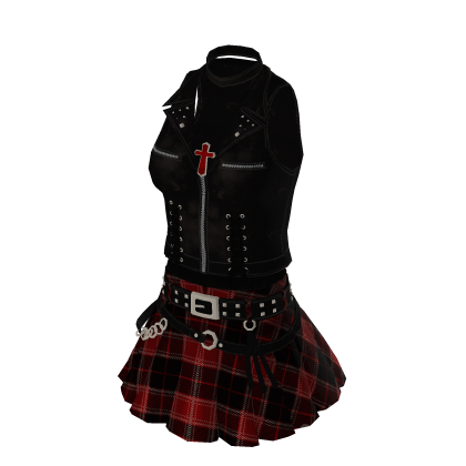 Black leather plaid skirt thumbnail