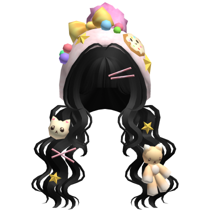 Kawaii Candy Kitty Curly Plushie Pigtails in Black