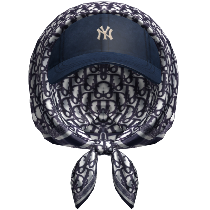 Dior Blue Bandana Headscarf with NY Hat Bundle
