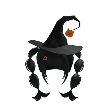 Cute black witch hat hair with Orange pumpkin cat