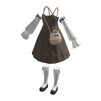 🍀Lace Dress & Ruffle Cuffs Outfit (Brown)
