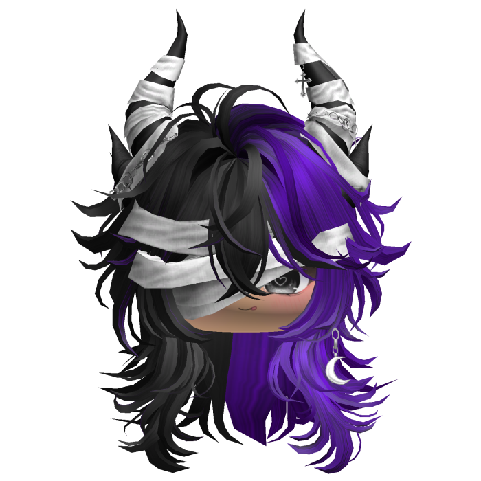 Horned Anime Demon Wolfcut (Black&Purple)