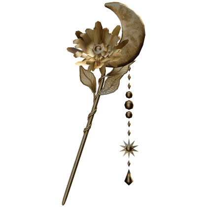 Flower & Moon Magical Staff In Old Gold