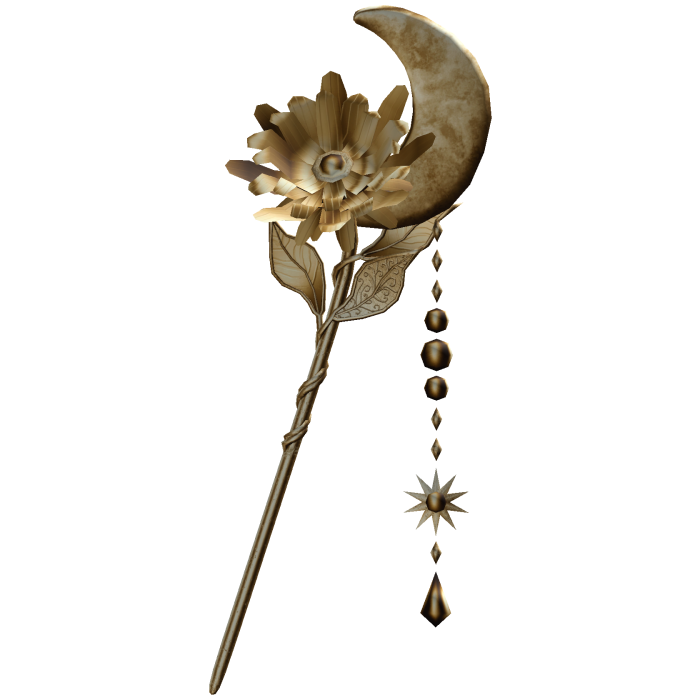 Flower & Moon Magical Staff In Old Gold