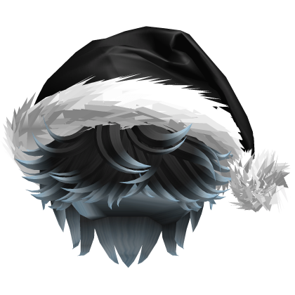 Messy Fluffy Black and Blue Hair a Santa Hat Y2k