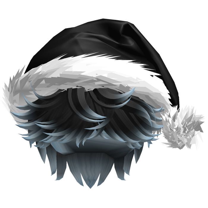 Messy Fluffy Black and Blue Hair a Santa Hat Y2k