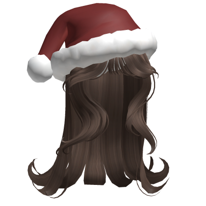 ♡ christmas girly brown hair with santa hat Roblox item