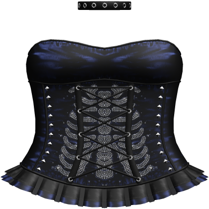 Emo Rhinestone Skeleton Dress in Blue & Black