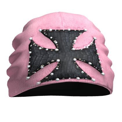 Pink Studded Cross Beanie