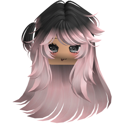 Fluffy long Cute black and Pink Y2K emo hair Roblox item