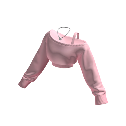 Pink Cropped Off Shoulder Shirt & Heart Necklace