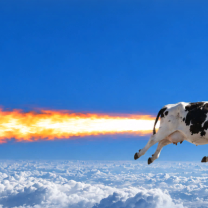 [⌛] Rocket Fire Fart Cow Meme Cloud Sky Background