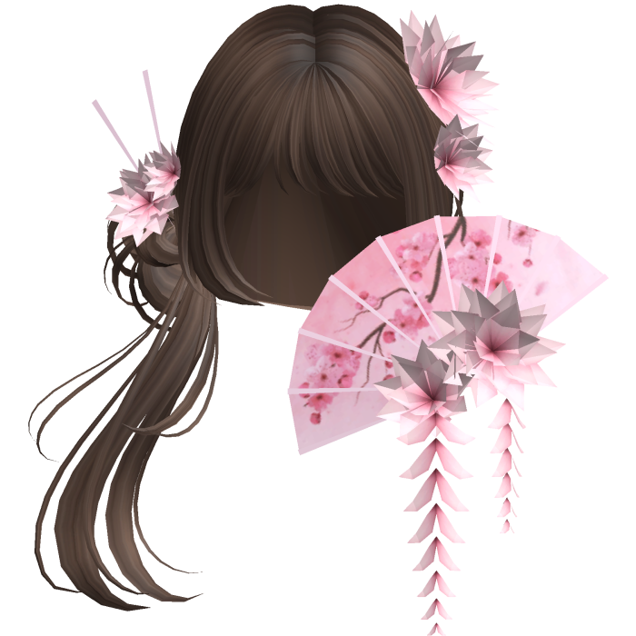 Side Ponytail w/ Cherry Blossoms & Fan