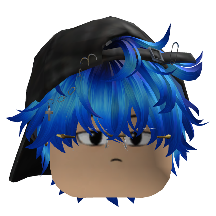 Blue Emo Y2K Hair with Cap