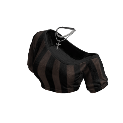Cozy Off Shoulder Striped Top Necklace(BrownBlack)