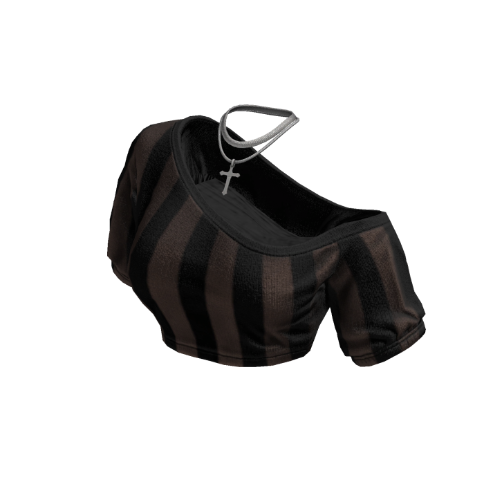Cozy Off Shoulder Striped Top Necklace(BrownBlack)