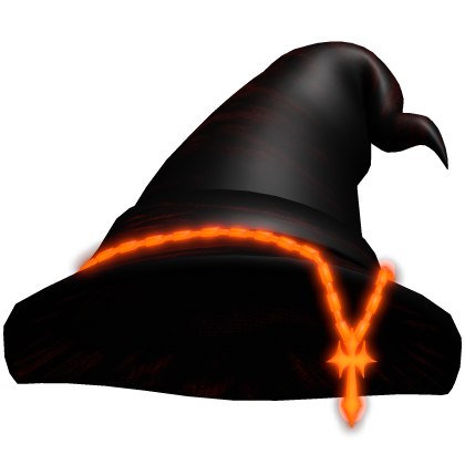 (EMISSIVE) Black Witch Hat w/ Orange Glowing Chain