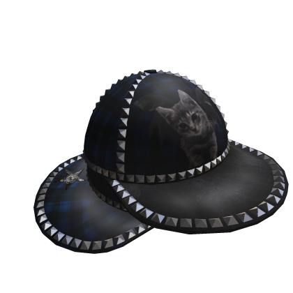 Blue Plaid Spiked Cat Cap