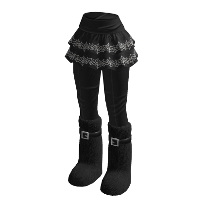Ruffle Skirt with Buckle Boots (Black)