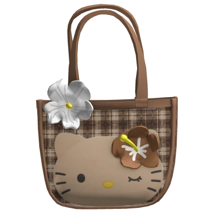 🤍 Beige Plaid Kitty Tote Bag | Soft Girl Aestheti | Roblox Item