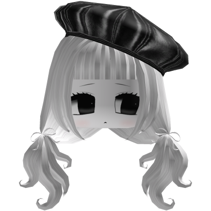 White Kawaii Pigtails w/ Bows & Chibi Face