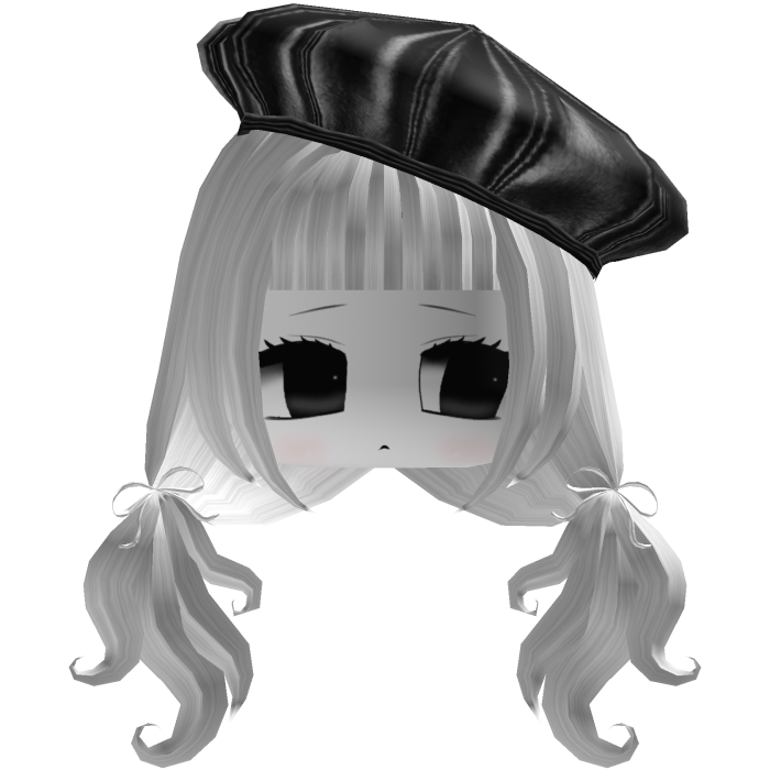 White Kawaii Pigtails w/ Bows & Chibi Face