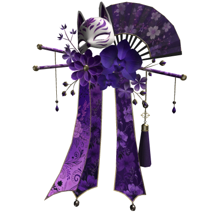 Purple & Gold Floral Kitsune Japanese Kanzashi Roblox item
