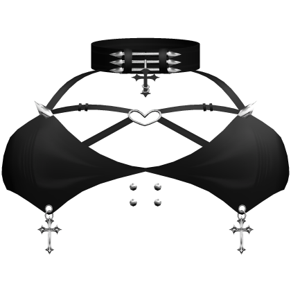 Black Gothic Silver Cross Charm Emo Vkei Top