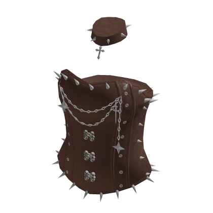 Strapless Corset Top with Chain Trim (Brown)