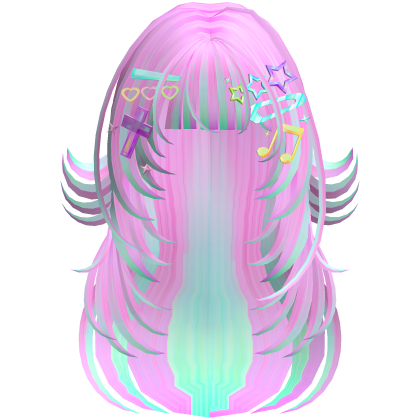 Cotton Candy Wolf Cut Hair w Clips in Pink & Blue