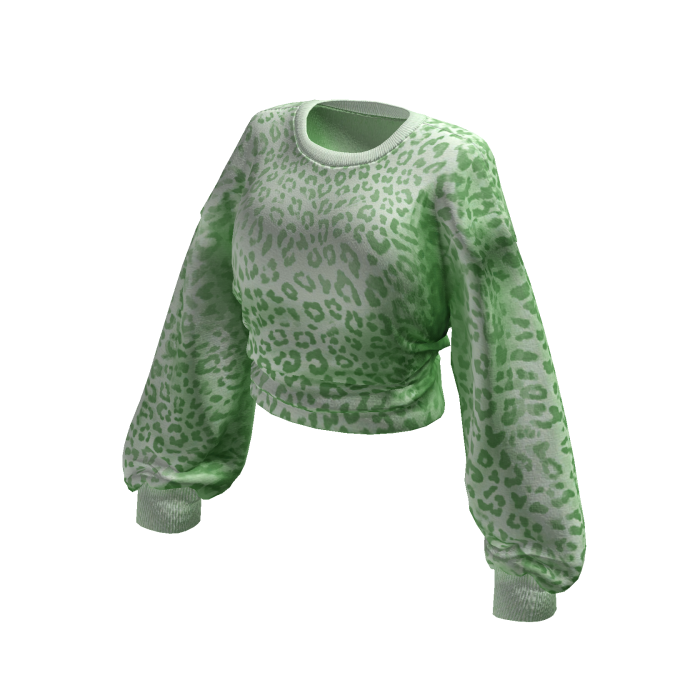 Green Leopard Cropped Long Sleeve Baggy Sweater