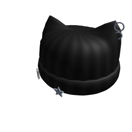 Y2K Black Cat Ear Beanie - Silver Star