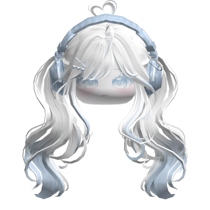 Cute Wavy Pigtails w/ Headphones (White&Blue)