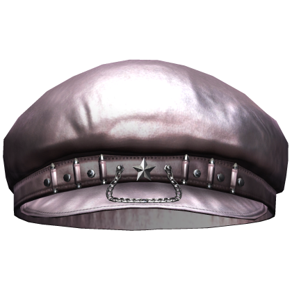Alt Studded Leather Beret /w Chain (Pink)