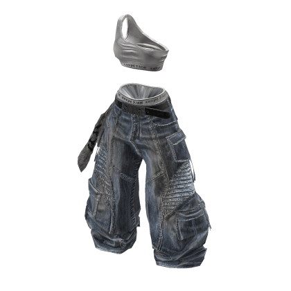 ♥Y2K Chrome Baggy Cargo Denim Outfit_W&B♥