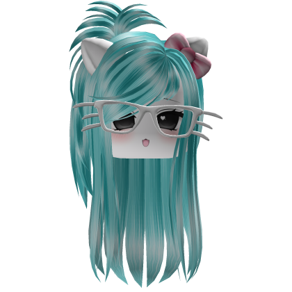 Cyan Cute Cat Girl Hair + Cat Glasses