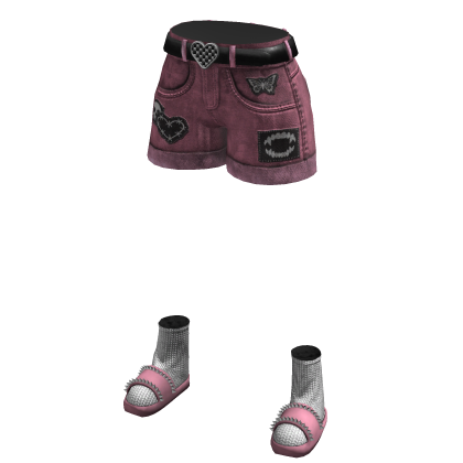 Pink Cute Coquette Y2K Patch Star Denim Jorts Emo
