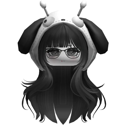 Black&White Wavy Lush Hair w/ Alien Gir Hood Roblox item render