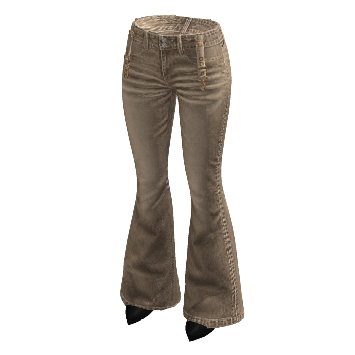 Button Front Flared Jeans (Beige)