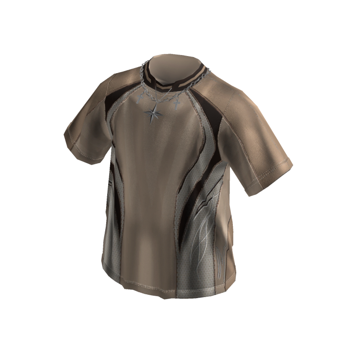 Contrast Panel Tee w/ Necklace (Beige)