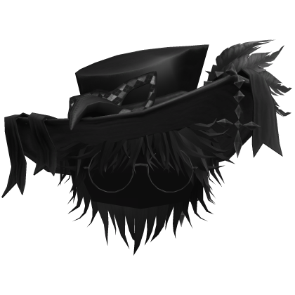 Black Messy Anime Boy Hair w/ Top hat & Glass Roblox item