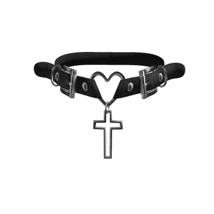Black Leather Heart Cross Choker Necklace