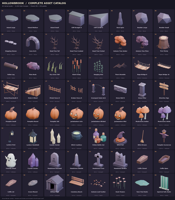 64 Stylized Low Poly Halloween Environment Assets preview 1