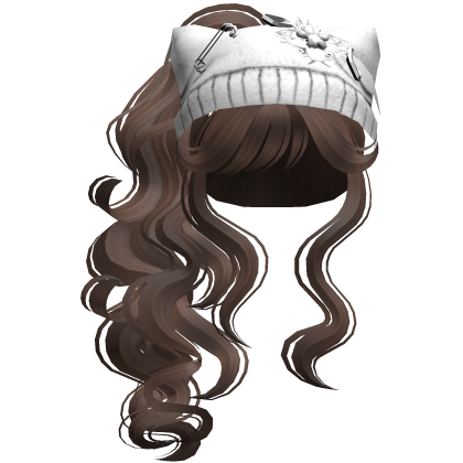 White Cat Beanie Y2K Curly Ponytail Hair Brown Roblox item