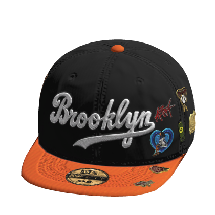 Brookyln Fitted Cap W/ Trendy Pins In Orange Roblox item