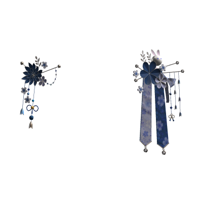 Blue & Silver Japanese Kanzashi Flower Hairclips