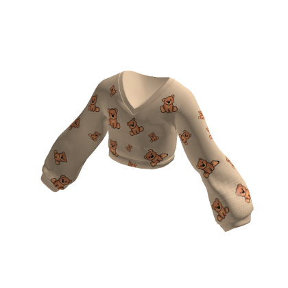 Oversized Cropped Cardigan Bears - Beige thumbnail